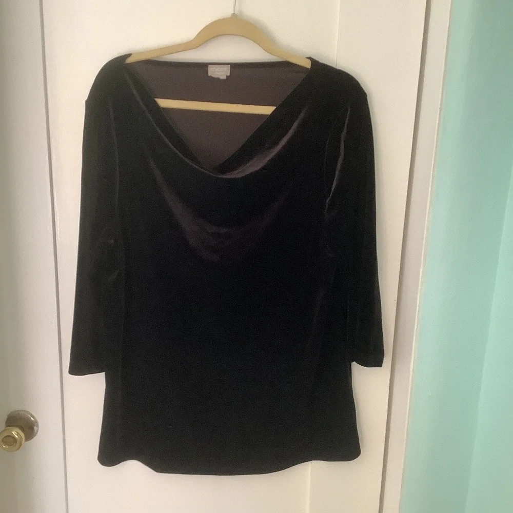 Chico’s Travelers Black Velvet Tunic Top, Size 3 - Picture 1 of 3